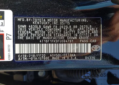 2015 Toyota Camry Se из США, поврежденный, VIN 4T1BF1FK9FU084791